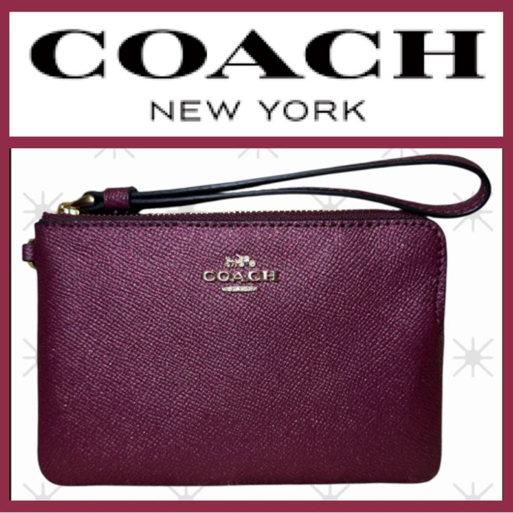 Coach Wristlet in Black Cherry New Corner Zip Wristlet sparkly purple red NWOT - Picture 1 of 9